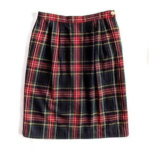 VINTAGE tartan Christmas plaid wool blend pleated skirt